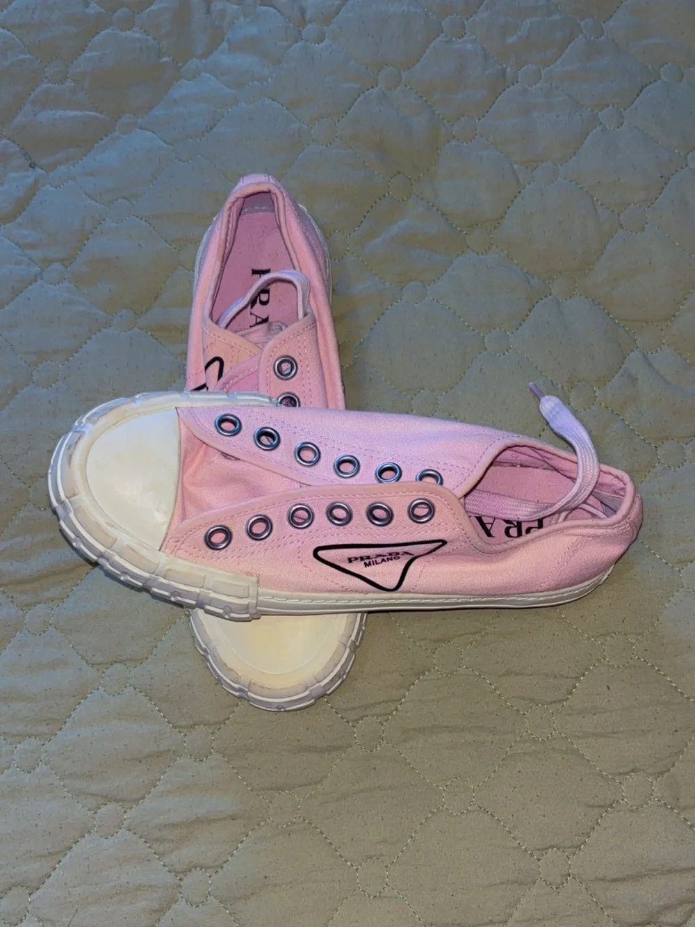 Prada Light Pink Canvas Low-Top Sneakers with White Rubber Sole